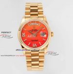 Swiss Replica Rolex Day Date 36 Carnelian Dial Rose Gold 2836 Movement Watch